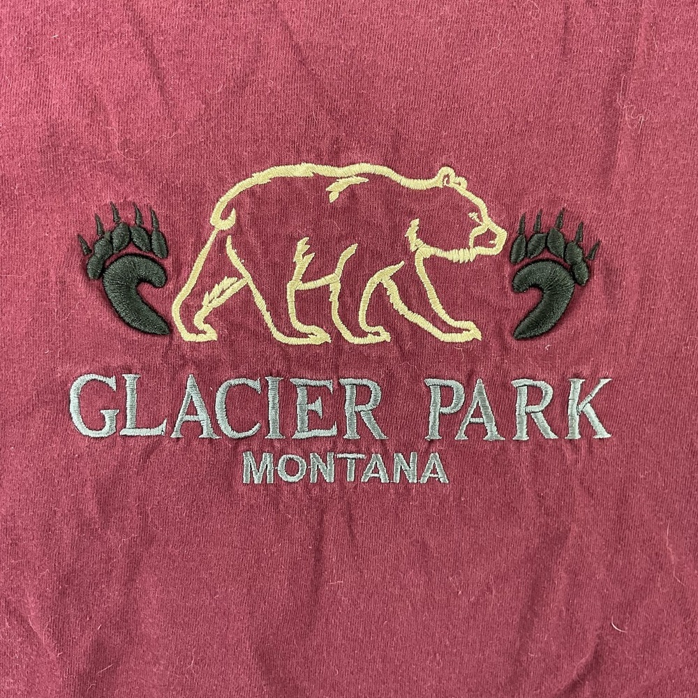 Glacier Park Montana Shirt Mens XL Red Embroidered Bear Graphic Tee Gildan